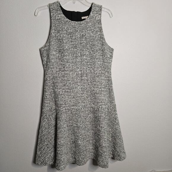 BANANA REPUBLIC Sleeveless Drop Waist Boucle Black White Dress 12 Flounce EUC - Picture 1 of 11